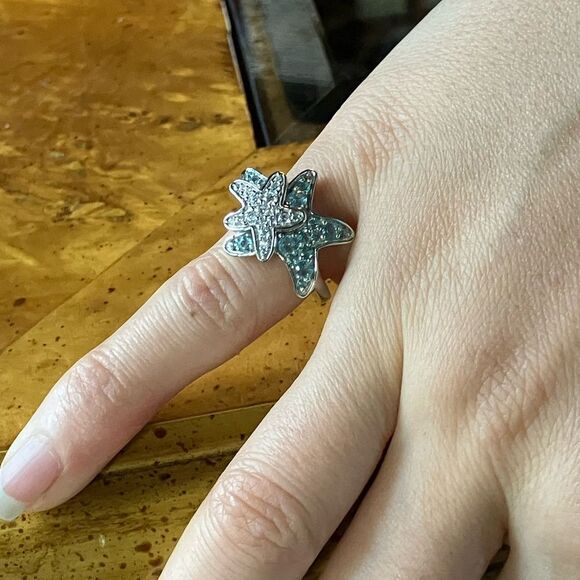 Natural Blue Apatite Moissanite Sterling Silver Starfish Ring Size 5 - Picture 4 of 9